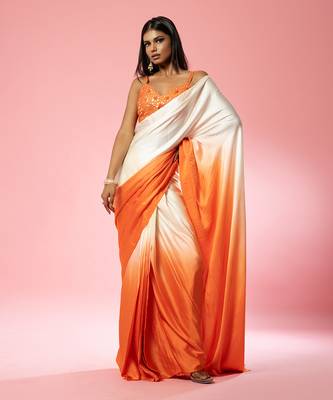 Ivory And Orange Ombre Saree Set 2