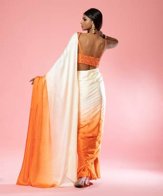 Ivory And Orange Ombre Saree Set 4