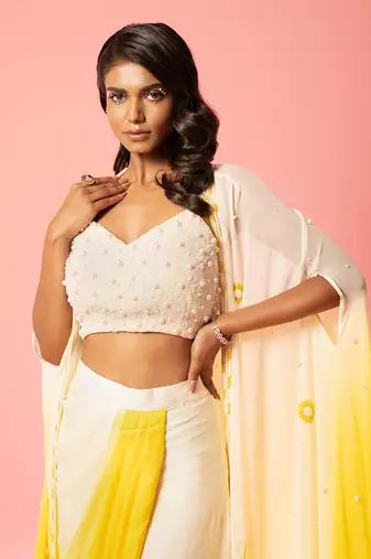 Ivory Yellow Ombre Dhoti Set