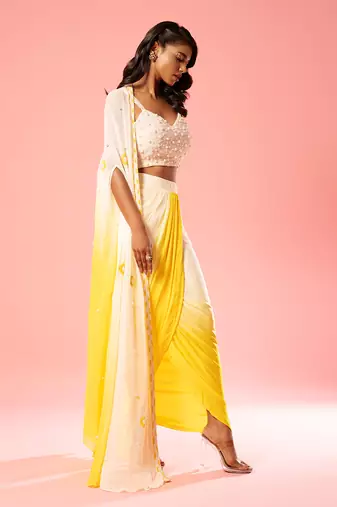 Ivory Yellow Ombre Dhoti Set