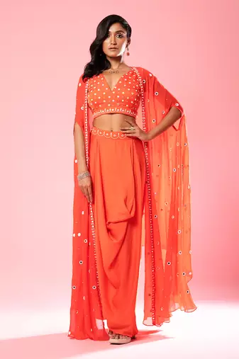 Tangerine Orange Dhoti Set
