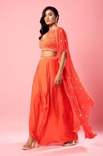 Tangerine Orange Dhoti Set