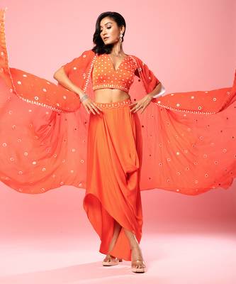 Tangerine Orange Dhoti Set 4