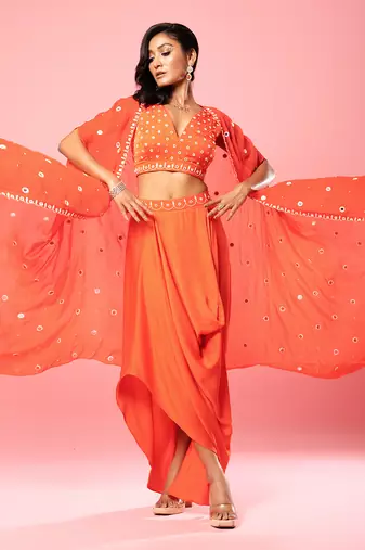 Tangerine Orange Dhoti Set