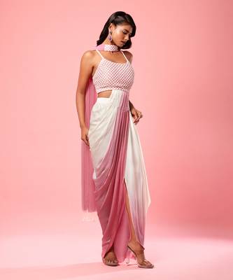 Ivory And Pink Ombre Dhoti Style Dress 2