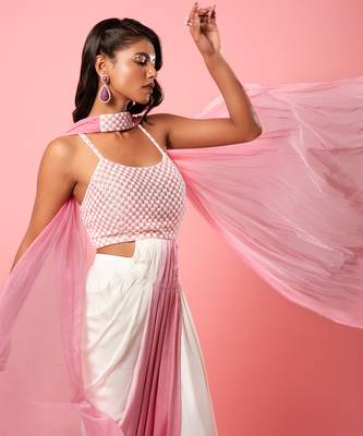 Ivory And Pink Ombre Dhoti Style Dress 3