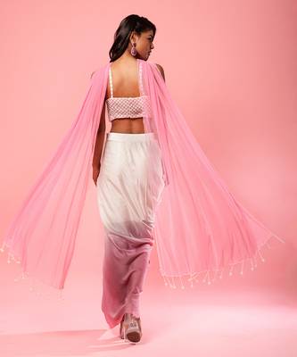 Ivory And Pink Ombre Dhoti Style Dress 4