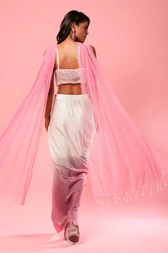 Ivory And Pink Ombre Dhoti Style Dress