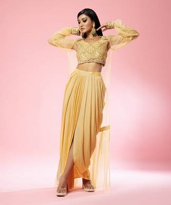 Golden Hand Embroidered Dhoti Set 1