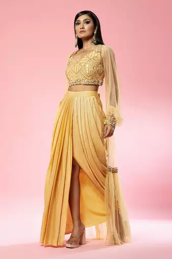 Golden Hand Embroidered Dhoti Set