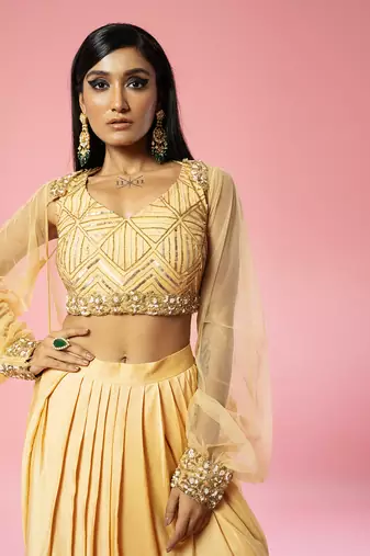 Golden Hand Embroidered Dhoti Set