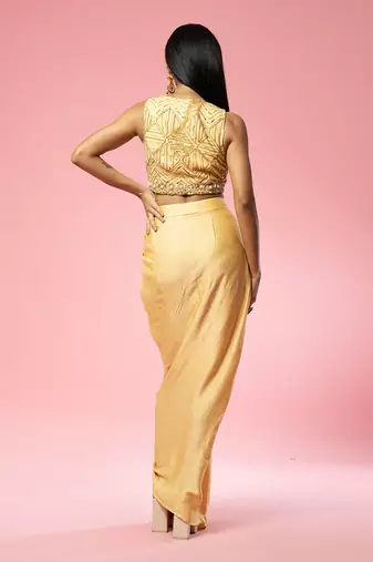 Golden Hand Embroidered Dhoti Set