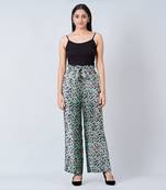 Green Animal Print Knife Pleated Palazzo