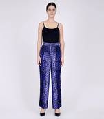 Blue Camouflage Print Knife Pleated Palazzo