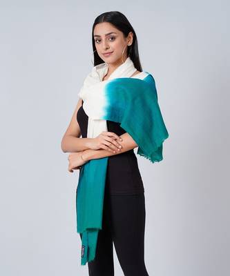 White And Teal Green Colour Block Scarf 2