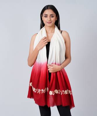 White And Red Hand Embroidered Colour Block Scarf 1