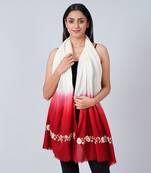 White And Red Hand Embroidered Colour Block Scarf