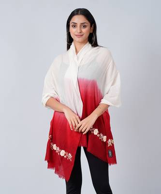 White And Red Hand Embroidered Colour Block Scarf 2