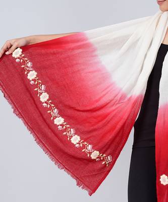 White And Red Hand Embroidered Colour Block Scarf 3