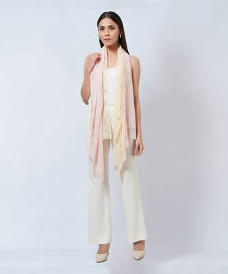 Pink And Cream Ombre Embellished Cashmere Stole 1