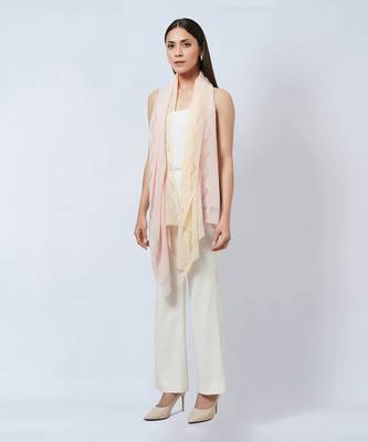 Pink And Cream Ombre Embellished Cashmere Stole 2