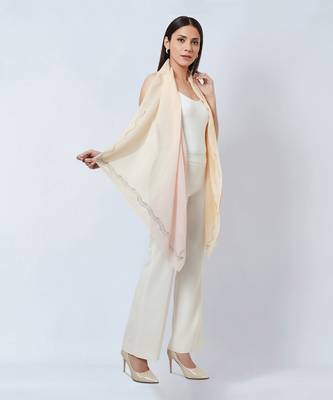 Pink And Cream Ombre Embellished Cashmere Stole 3
