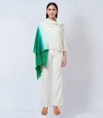 Cream And Sea Green Ombre Embellished Cashmere Stole