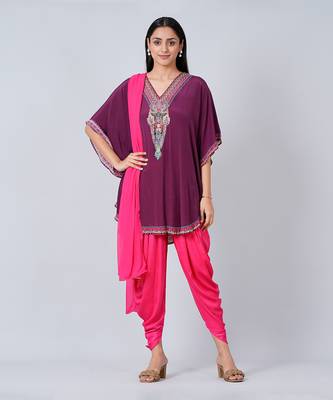 Wine Silk Embellished Tunic Set 1