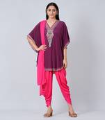 Wine Silk Embellished Tunic Set