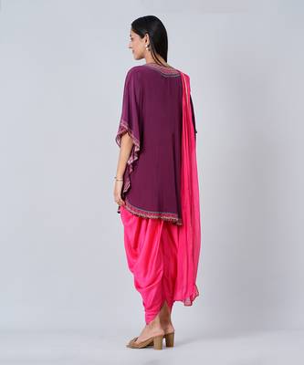 Wine Silk Embellished Tunic Set 2