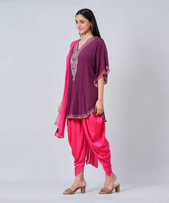 Wine Silk Embellished Tunic Set 3