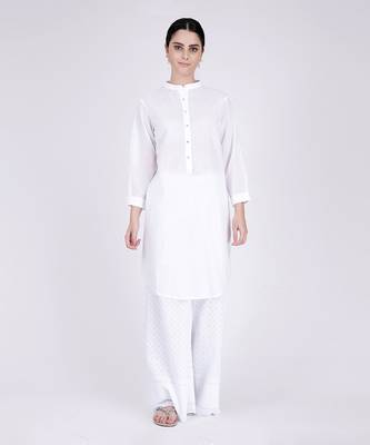 White Nehru Collar Kurta Set 1