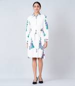 Blue Embellished Floral Shirt Dress