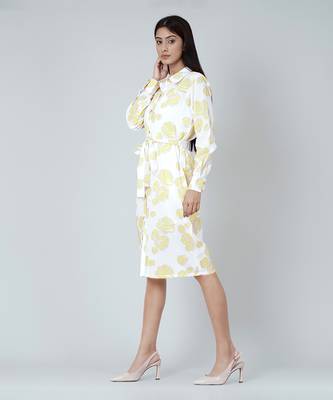 Yellow Rose Print Shirt Dress 1