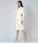 Yellow Rose Print Shirt Dress