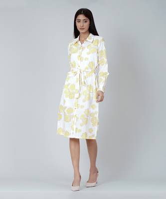 Yellow Rose Print Shirt Dress 2