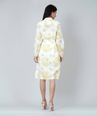 Yellow Rose Print Shirt Dress 3