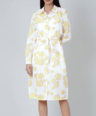 Yellow Rose Print Shirt Dress 4