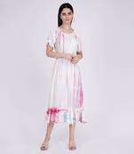 Multicoloured Tie Dye Smocking Long Dress With Frill