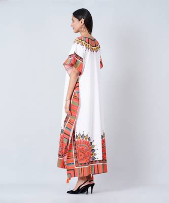 White And Pink Tribal Full Length Kaftan 4