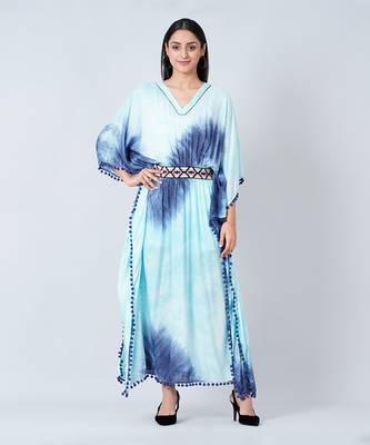 Blue Tie Dye Full Length Kaftan With Lace 1