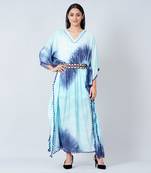 Blue Tie Dye Full Length Kaftan With Lace