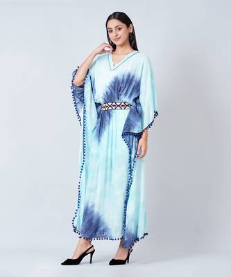 Blue Tie Dye Full Length Kaftan With Lace 2