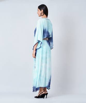 Blue Tie Dye Full Length Kaftan With Lace 3