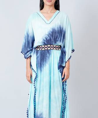 Blue Tie Dye Full Length Kaftan With Lace 4