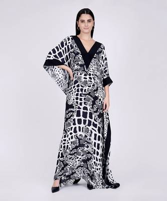 Black And White Baroque Full Length Kaftan 1