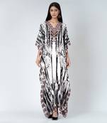 Black And White Animal Print Embellished Silk Full Length Kaftan