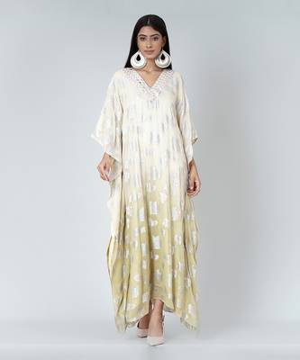Off White And Green Ombre Full Length Kaftan 1