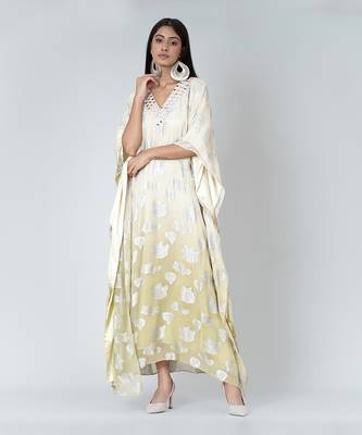 Off White And Green Ombre Full Length Kaftan 2