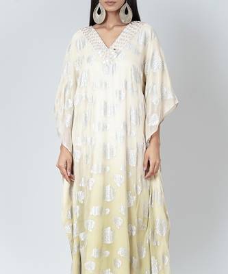 Off White And Green Ombre Full Length Kaftan 5
